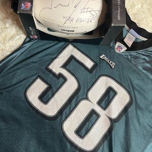 Signed COLE Football with Eagles Hall of FAME COLE #58 NFL Jersey Size ADULT XL
